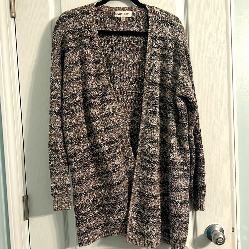 Knox Rose Marled Navy Plum Gray Open Cardigan Sweater Long Sleeve Size XL